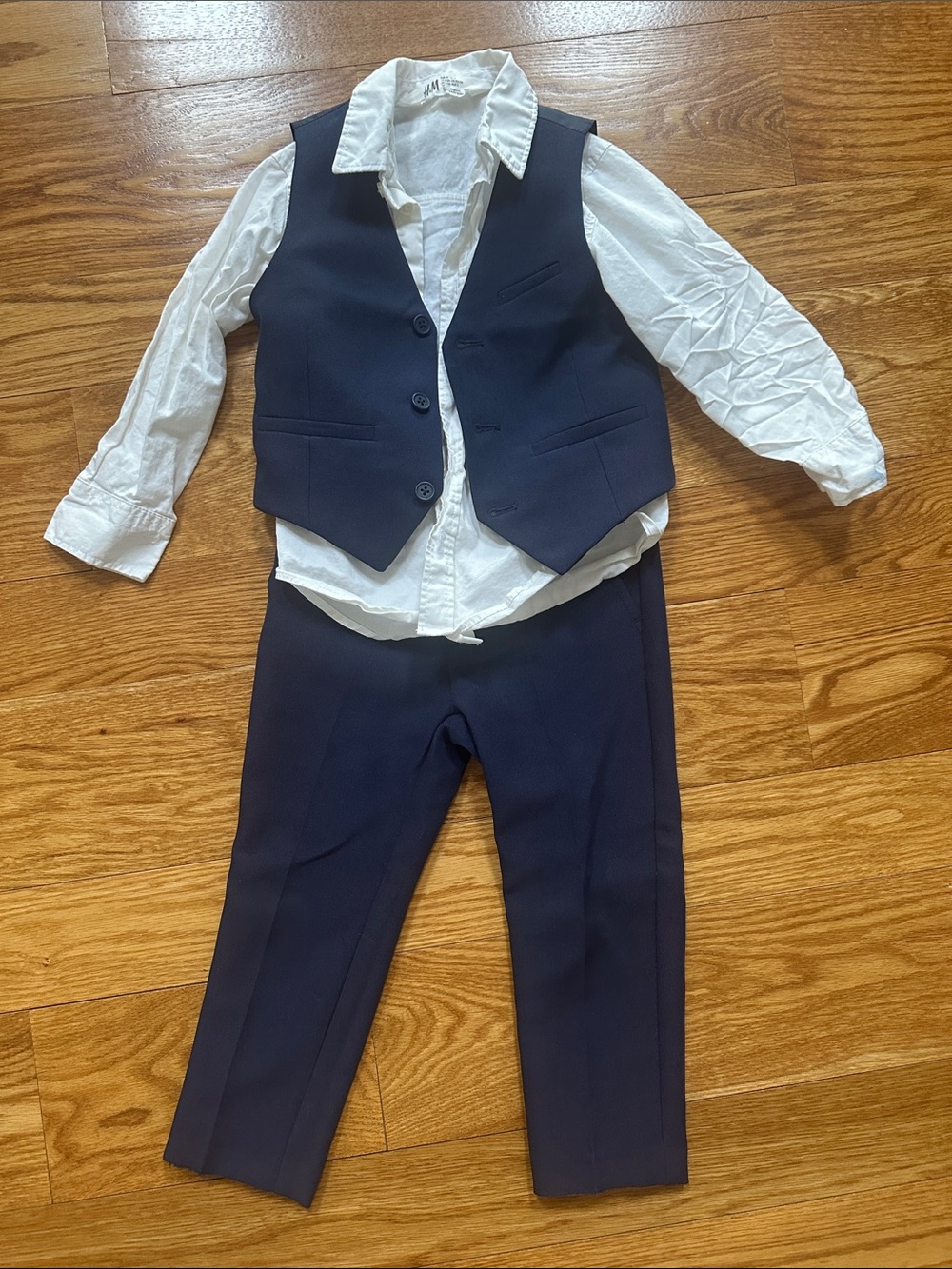 H&M Navy Boys Three-Piece Vest, Pants & White Shirt